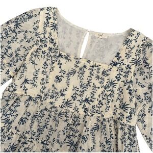 Easel Blue Floral Tiered Babydoll Boho Prairie Cotton Gauze Top Blouse Medium